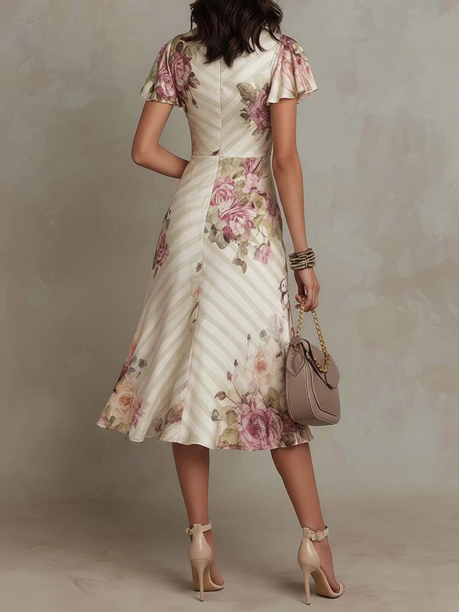 Joanna | Satin Midi Dress with Vintage Floral Print