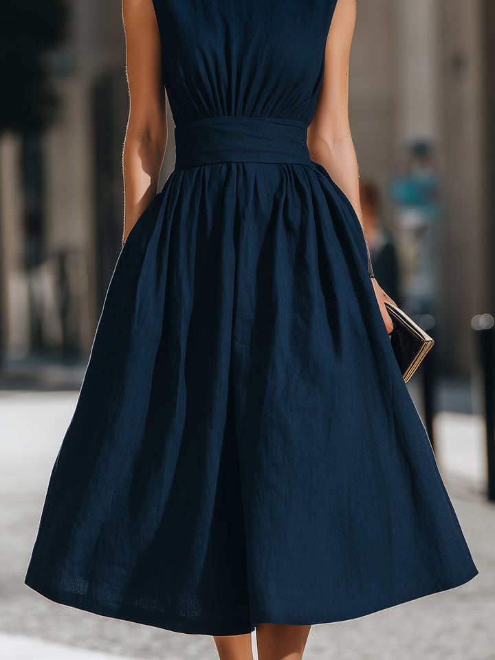 Madeline | Gathered Waist Sleeveless A-Line Midi Dress
