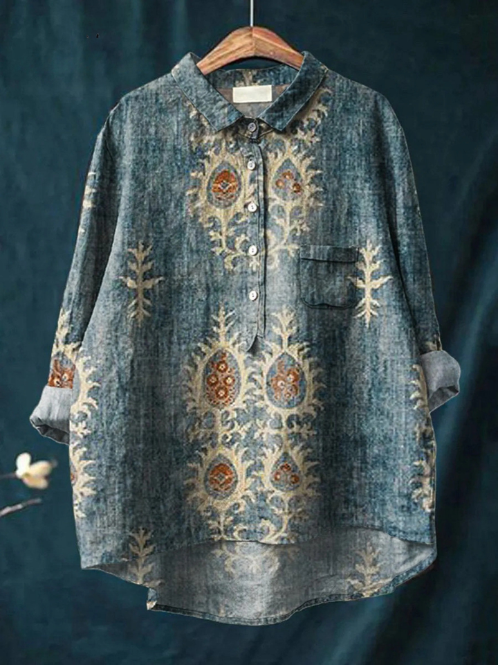 Daisi | Women's Vintage Ethnic Floral Art Print Casual Shirt