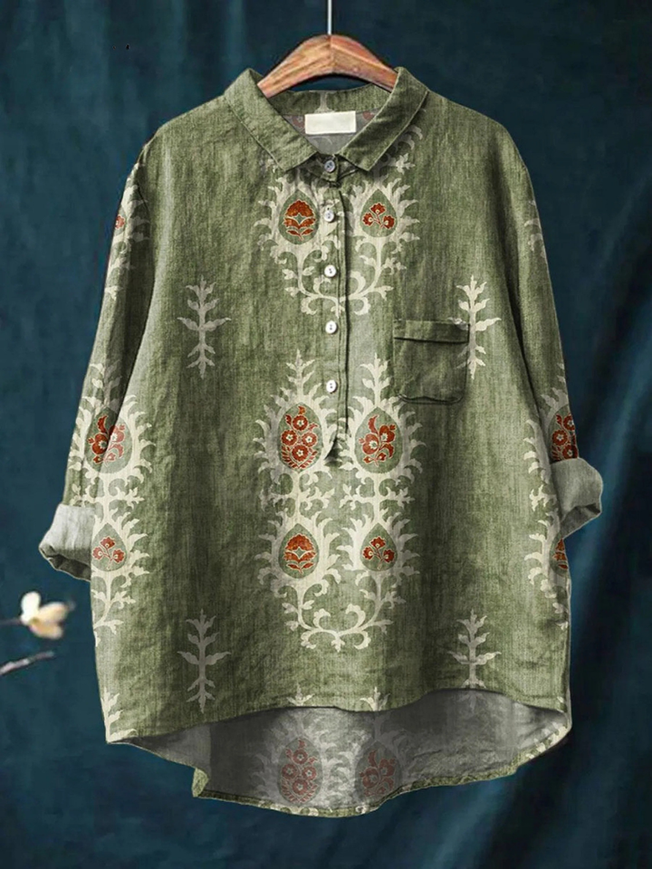 Daisi | Women's Vintage Ethnic Floral Art Print Casual Shirt