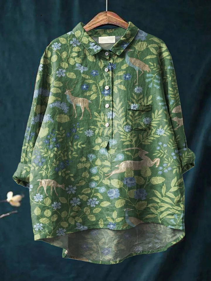 Georgina | Women's Vintage Floral Animals Art Print Casual Shirt