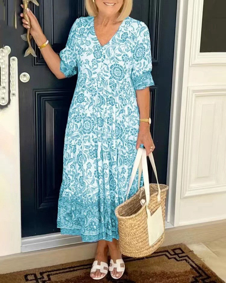 Keisha | Graceful V-Neck Floral Dress