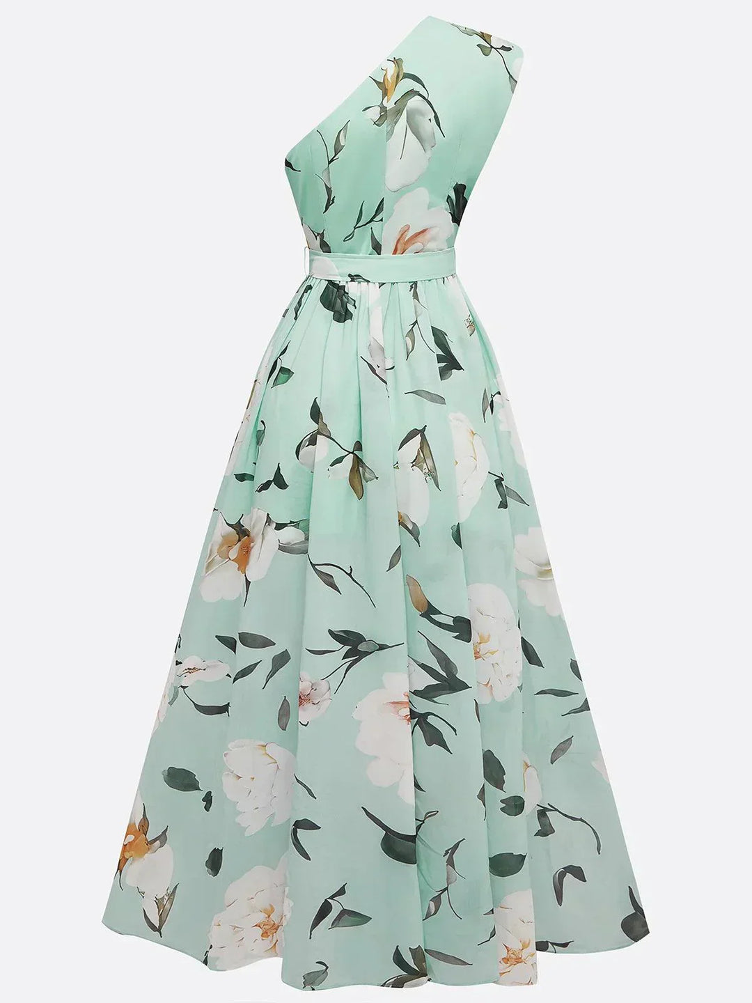 Anna | Light Green Maxi Floral Dress with One Shoulder