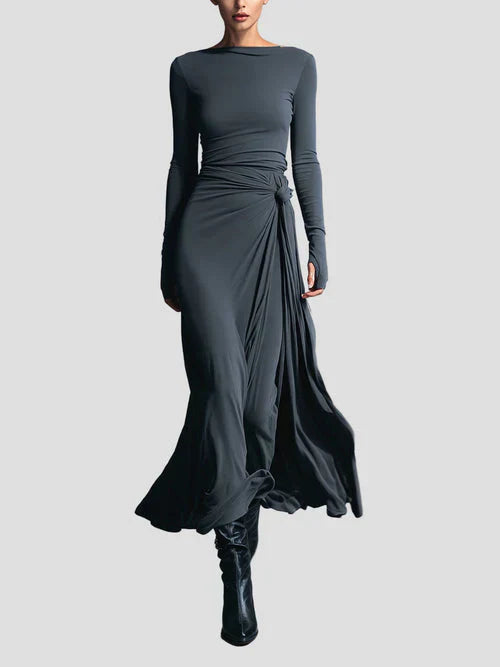 Milena | Long Sleeve Draped Midi Dress