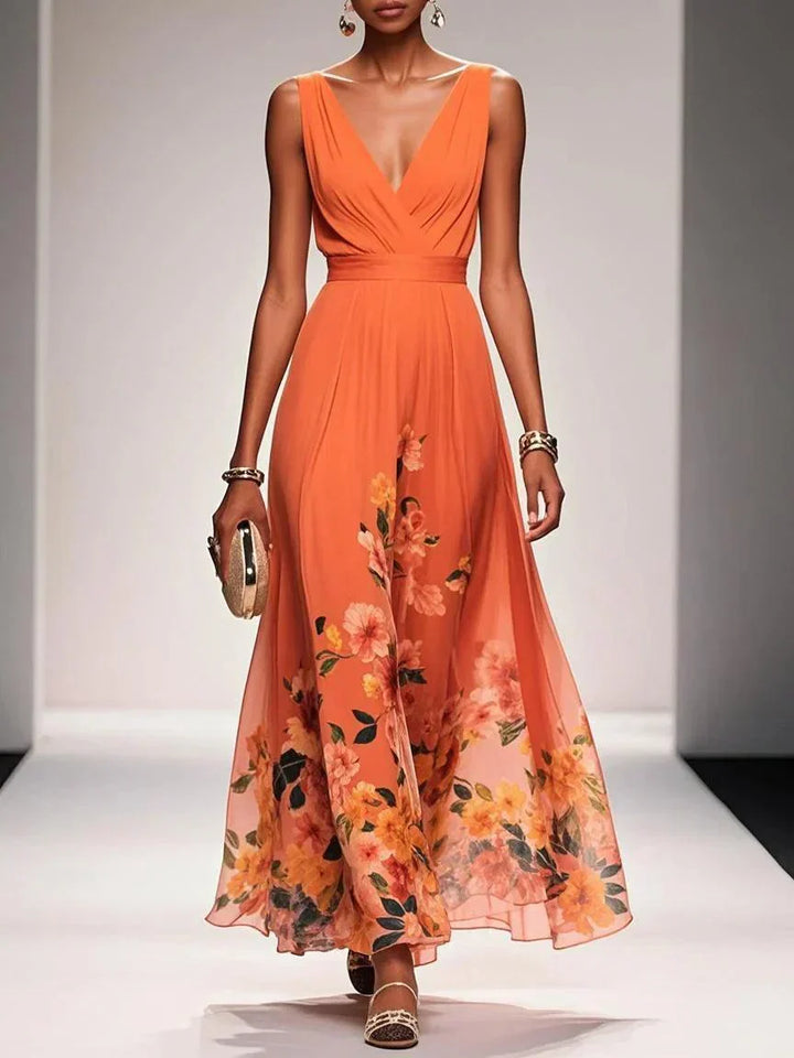 Rose | Light Blue Maxi Chiffon Dress with V-Neck