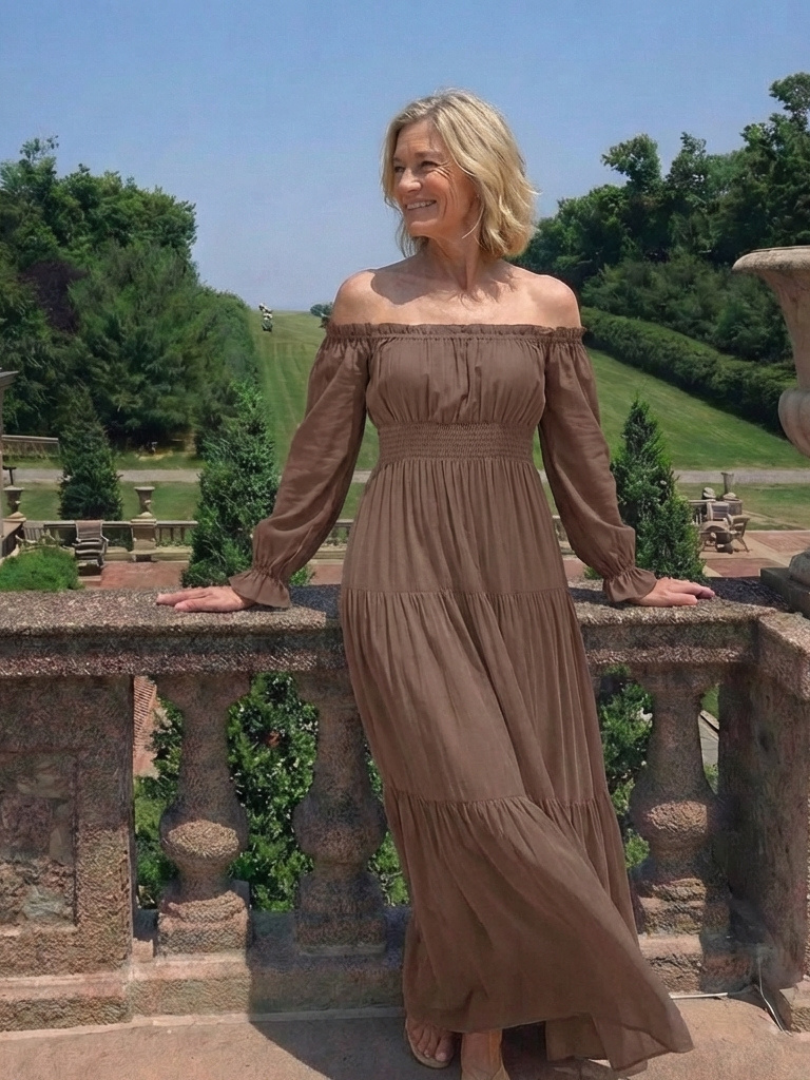 off the shoulder smocked maxi dress swiss dot off the shoulder smocked maxi dress
