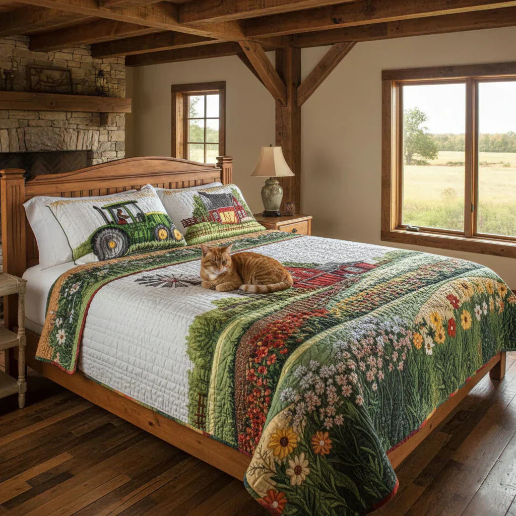 3-Piece Quilted Bedding Set - Sunset Over Cacti