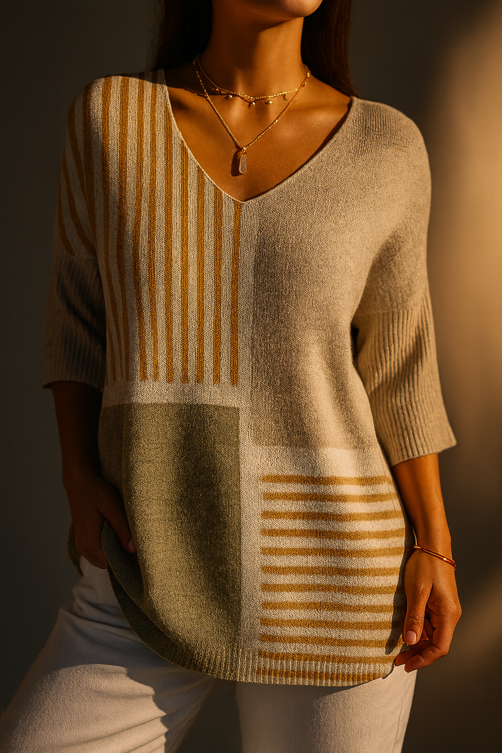 Audrey | Women's Abstract Geometric Pattern Art Print Casual Knit Pullover