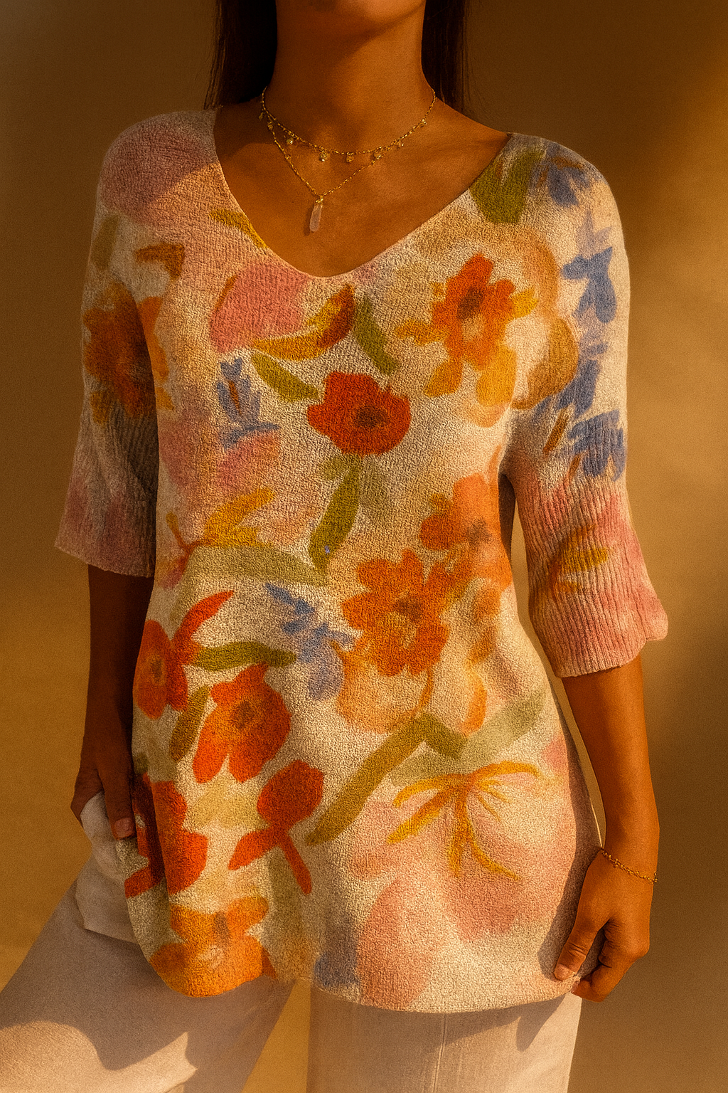 Genevieve | Women's Vintage Art Floral Casual Pullover Knit