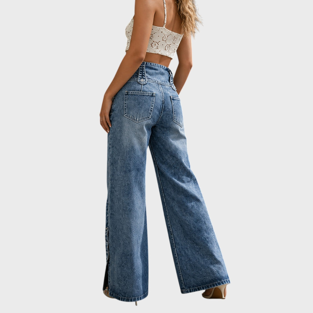 Mia | High Waisted Slit Jeans