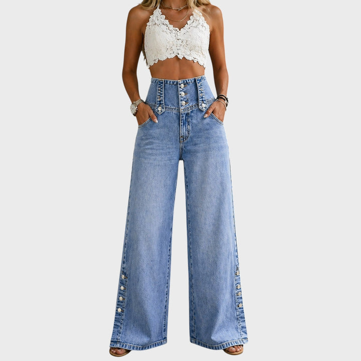 Mia | High Waisted Slit Jeans
