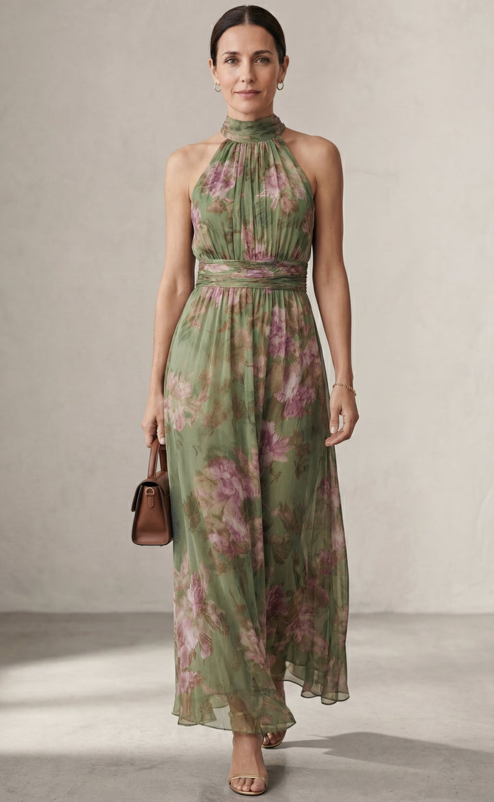 Livia | Elegant floral halter maxi dress