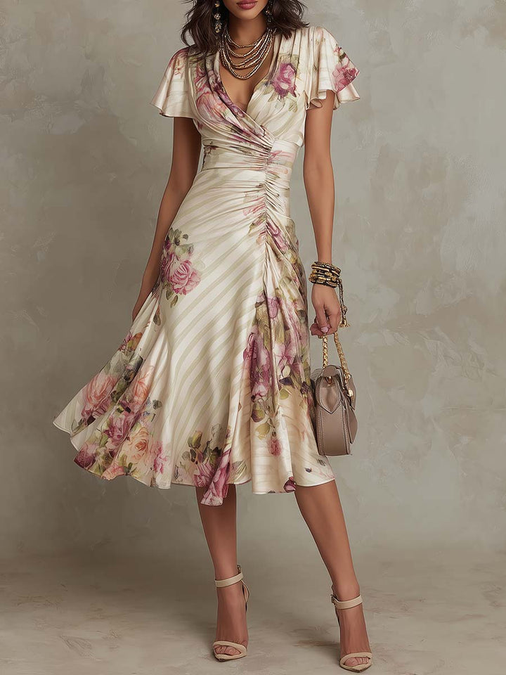 Harper | Elegant Floral Ruched Wrap Midi Dress