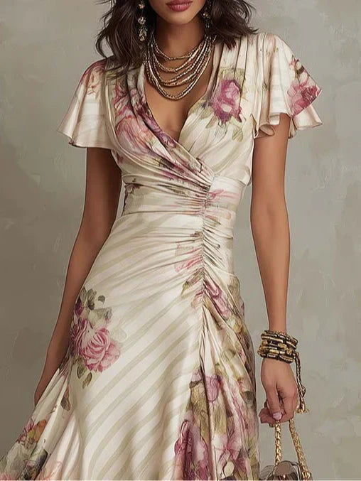 Harper | Elegant Floral Ruched Wrap Midi Dress