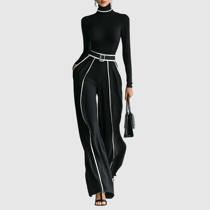 Nia | Long Sleeve Top with Wide Leg Trousers and Belt Set