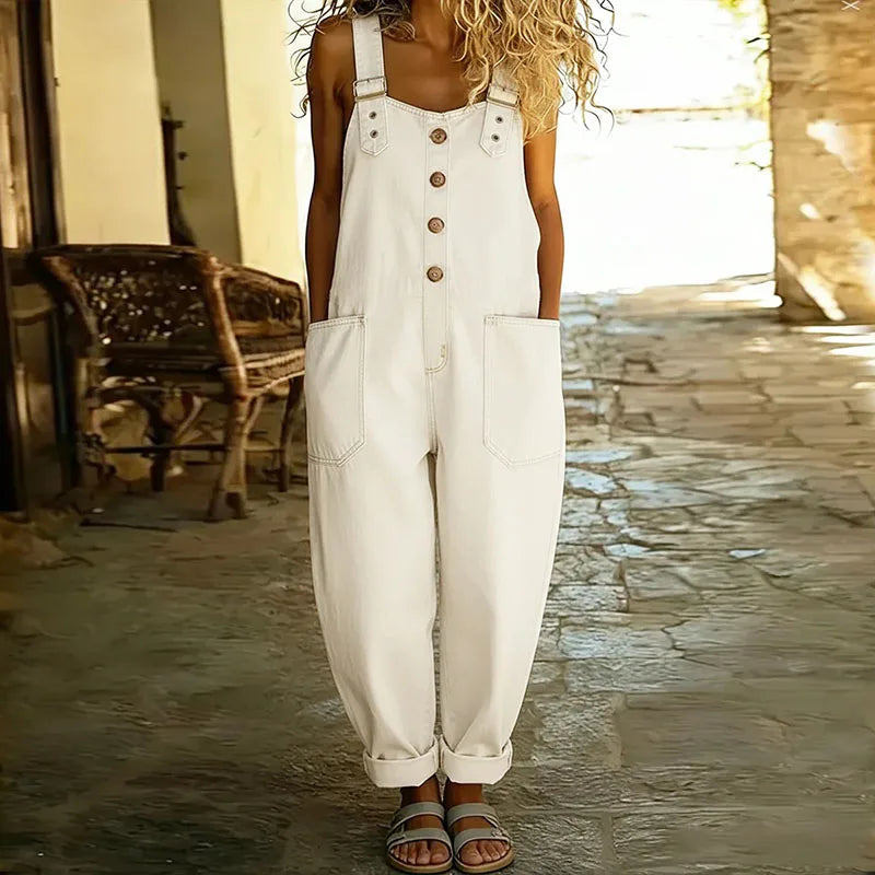 Everly | Relaxed Button Front Denim Overalls