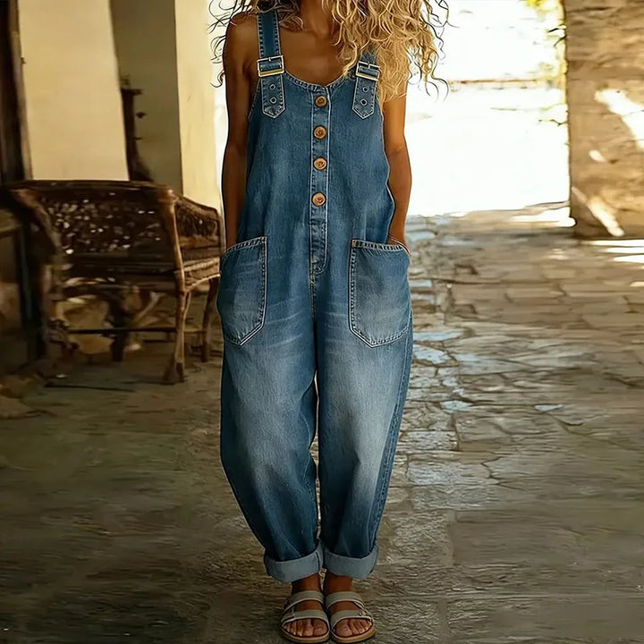 Everly | Relaxed Button Front Denim Overalls