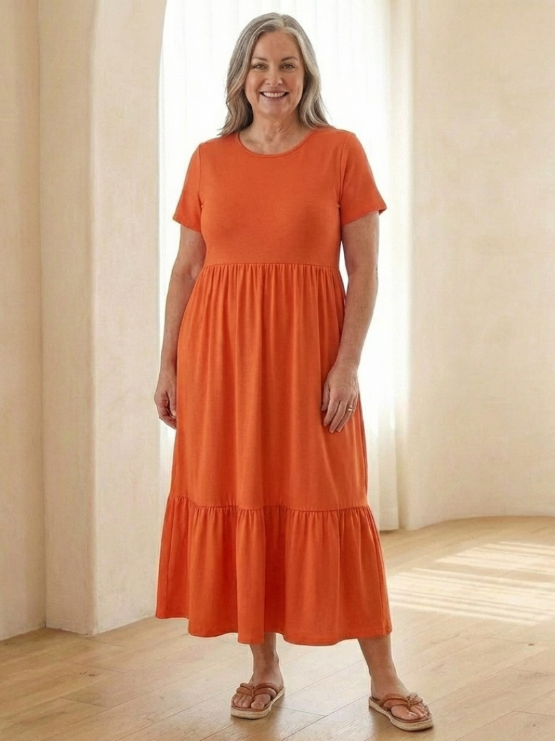 round neck long sleeve tiered midi dress Allegra K Women's Fall Long Sleeve Dress Crewneck Casual Tiered Midi Dress with Pockets X-Small Rust at Amazon Women's Clothing store