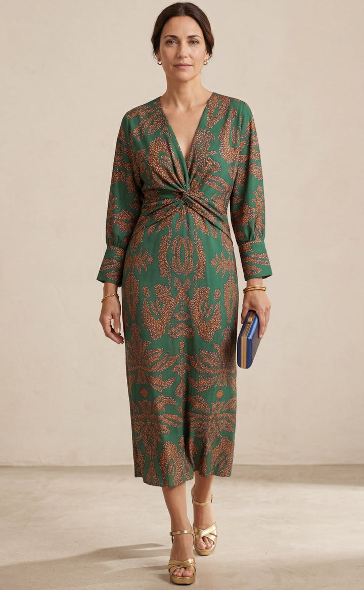 Isadora |  Elegant Midi Dress with Timeless Charm Print