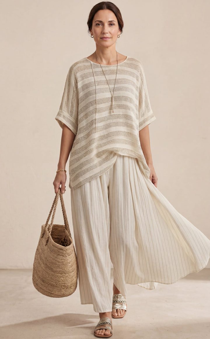 Graziella | Natural Bamboo Striped Top and Fluid Pants