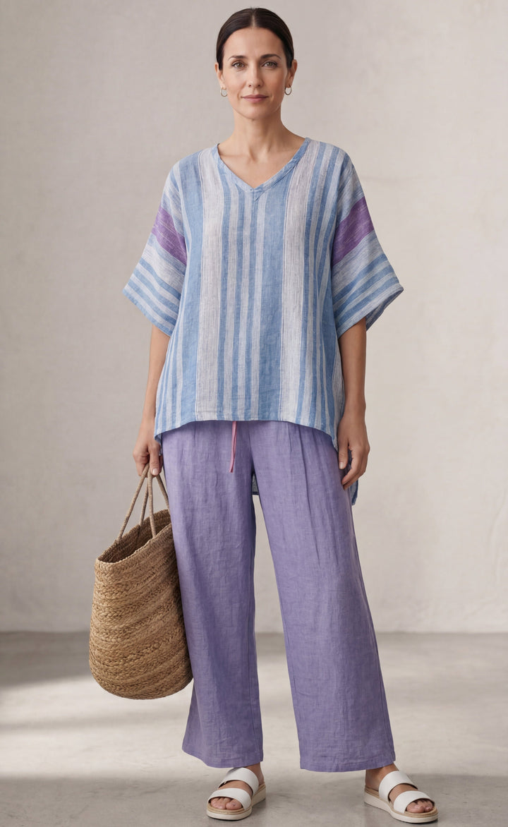 Carlotta | Elegant Top in Lavender and Sky Blue with Pants
