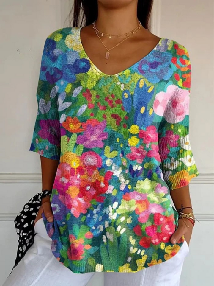 Cecilia | Women's Vintage Lovely Floral Art Print Casual Pullover Knit