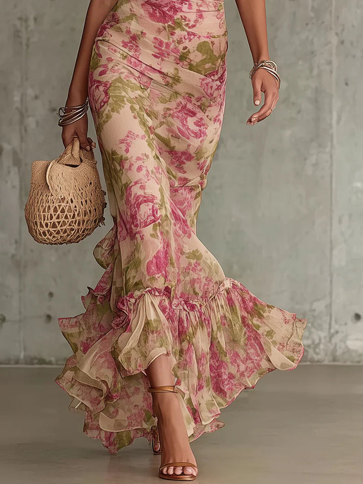 Zoey  | Maxi dress in Vintage Pink with Puff Sleeves