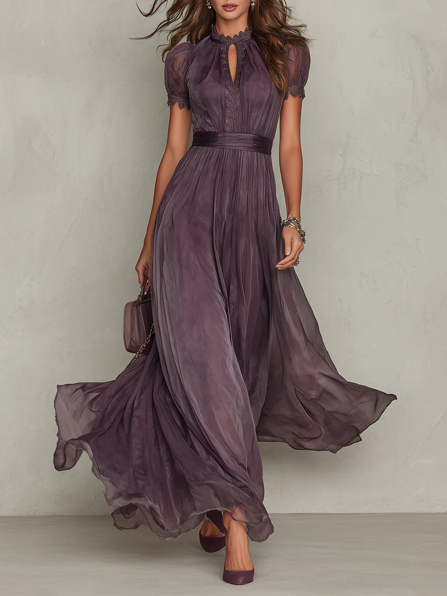 Charlotte | Elegant Purple Chiffon Keyhole Maxi Dress