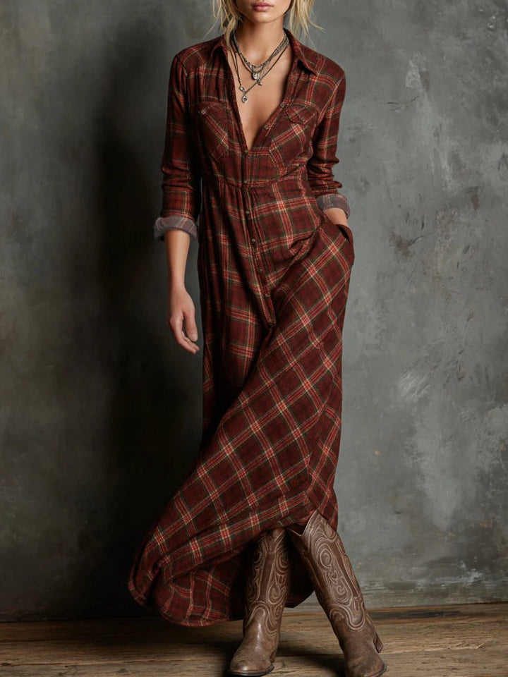 Angelina | Plaid Long Shirt Dress
