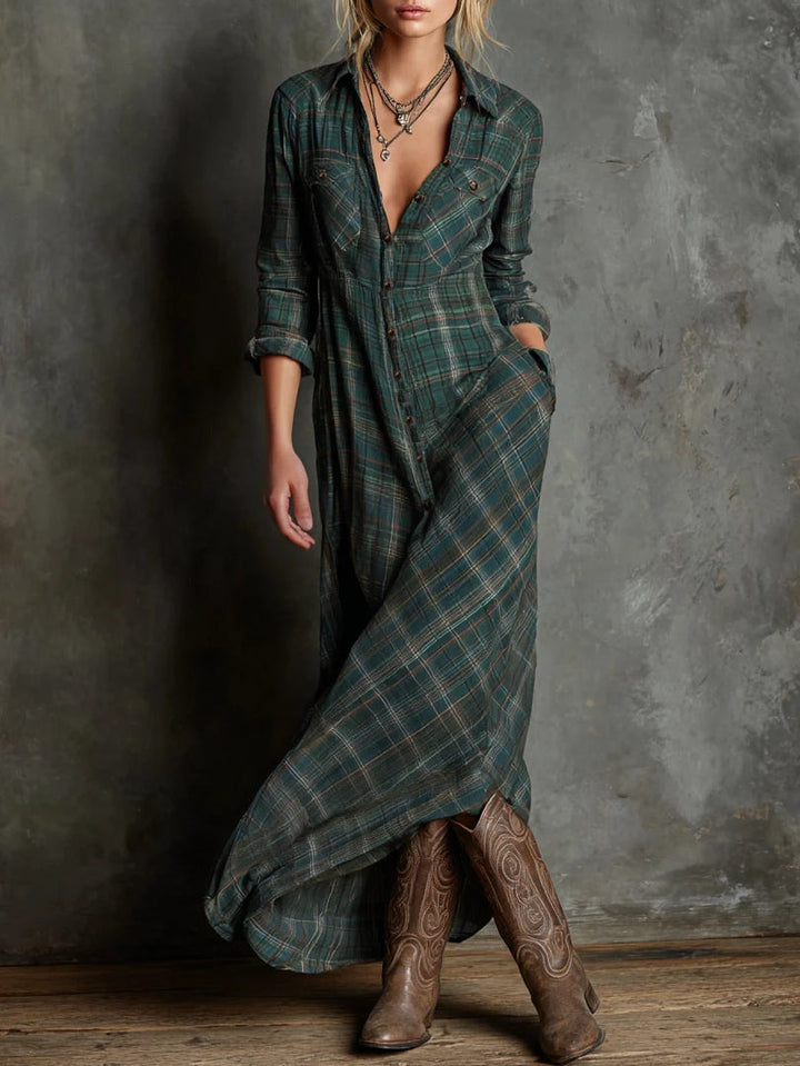 Angelina | Plaid Long Shirt Dress