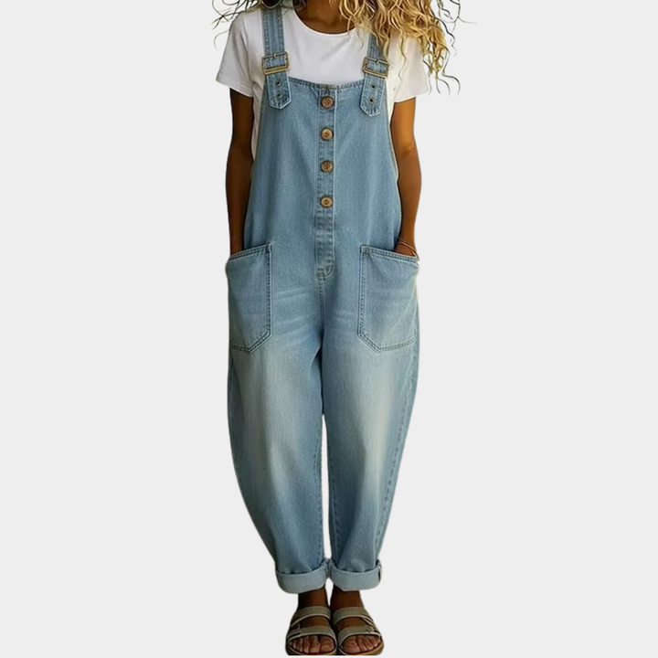 Everly | Relaxed Button Front Denim Overalls