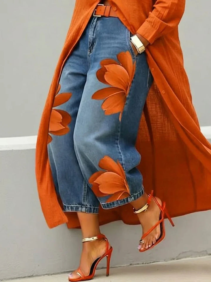 Maeve | Floral Linen Shirt Dress with Denim Accent