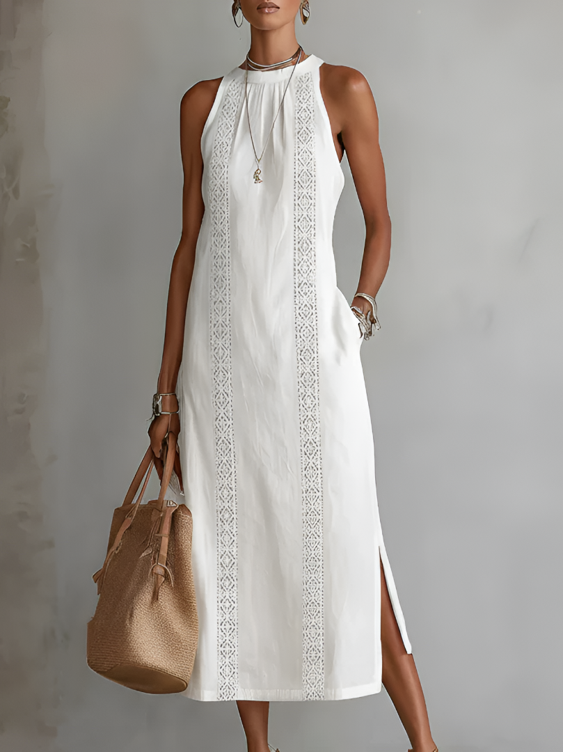 Jessica | Relaxed Embroidered Mandarin Collar Midi Dress