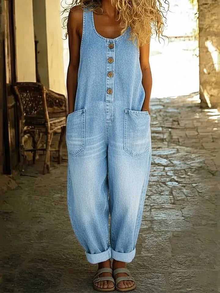 Saylor | Relaxed Button Front Denim Overalls